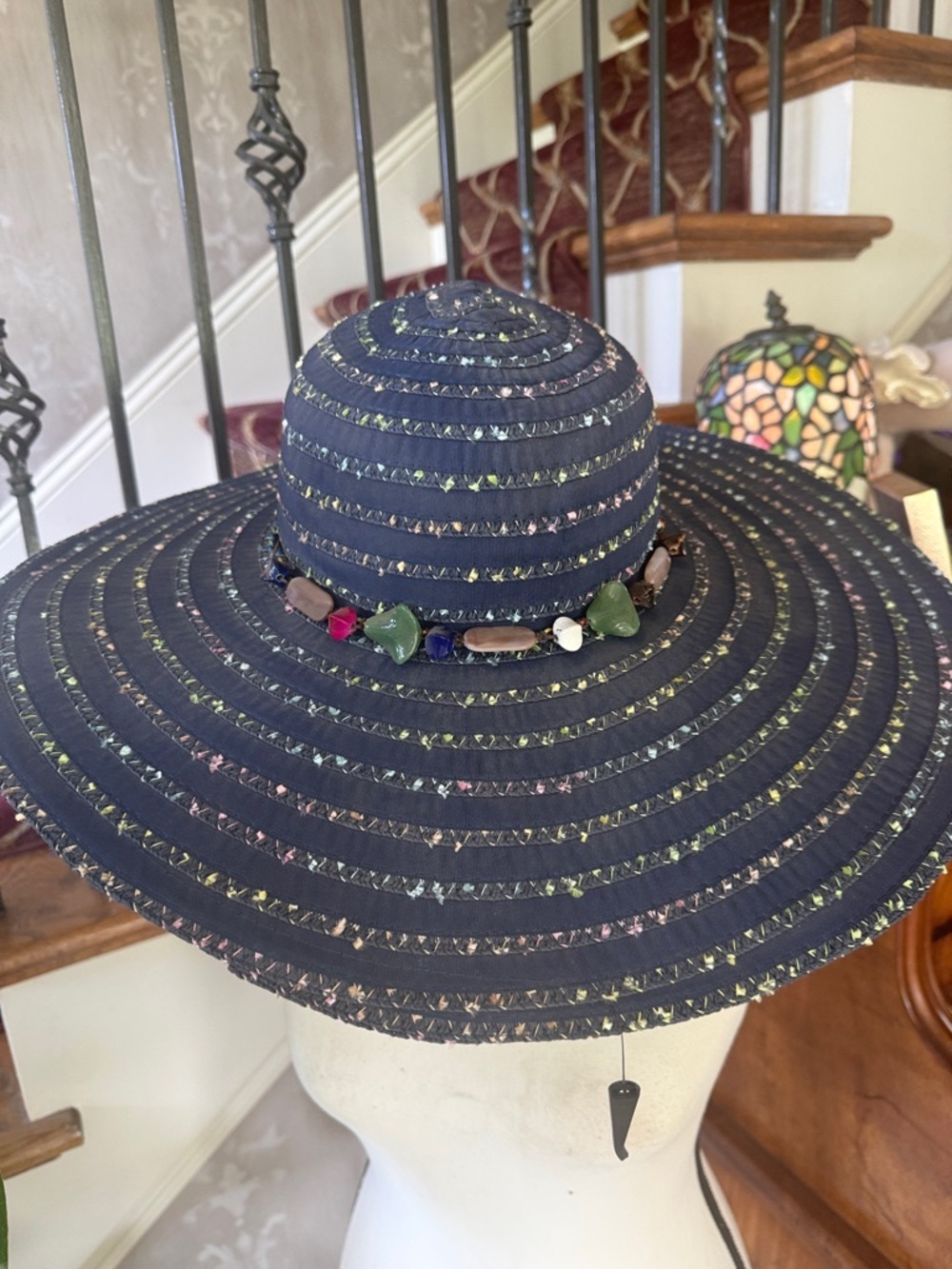 LAKE SHORE DRIVE ladies NWT wide, brim, beaded hat, navy - Picture 10 of 10